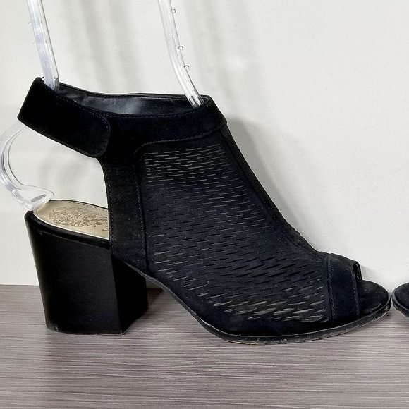 Vince Camuto Lavette Black Perforated Peep Toe Bootie, Womens Size 7.5 US / 37.5 - Picture 7 of 14